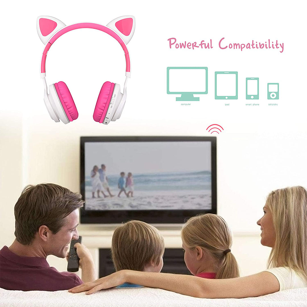 Buy Riwbox Cat Ear Bluetooth Headphones With Led For Kids White Pink | Yallatoys.com