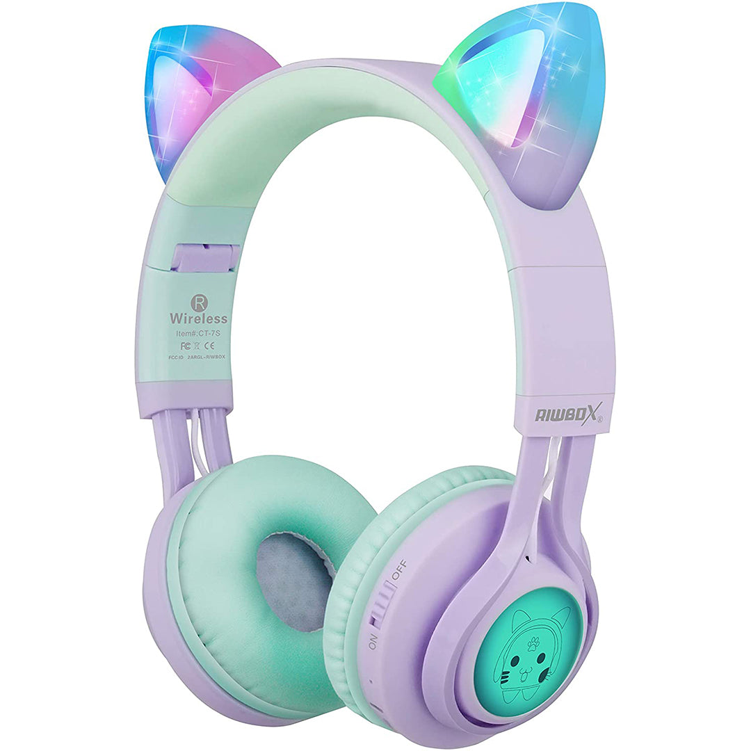 Buy Riwbox Cat Ear Bluetooth Headphones With Led For Kids Purple Green | Yallatoys.com
