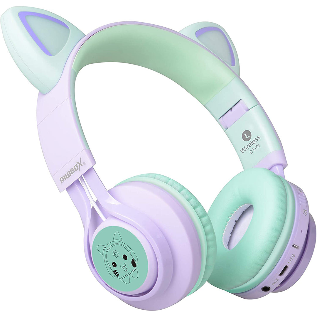 Buy Riwbox Cat Ear Bluetooth Headphones With Led For Kids Purple Green | Yallatoys.com