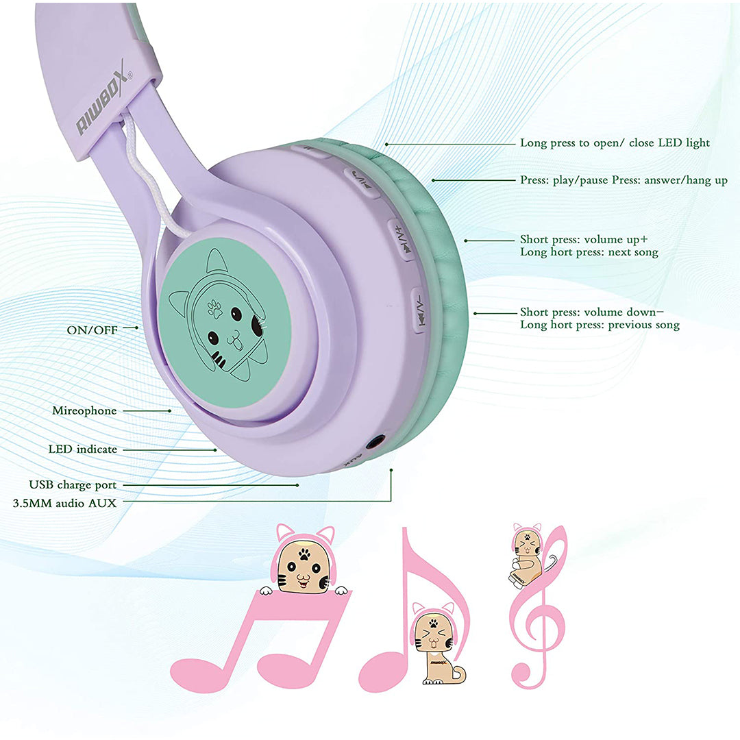 Buy Riwbox Cat Ear Bluetooth Headphones With Led For Kids Purple Green | Yallatoys.com