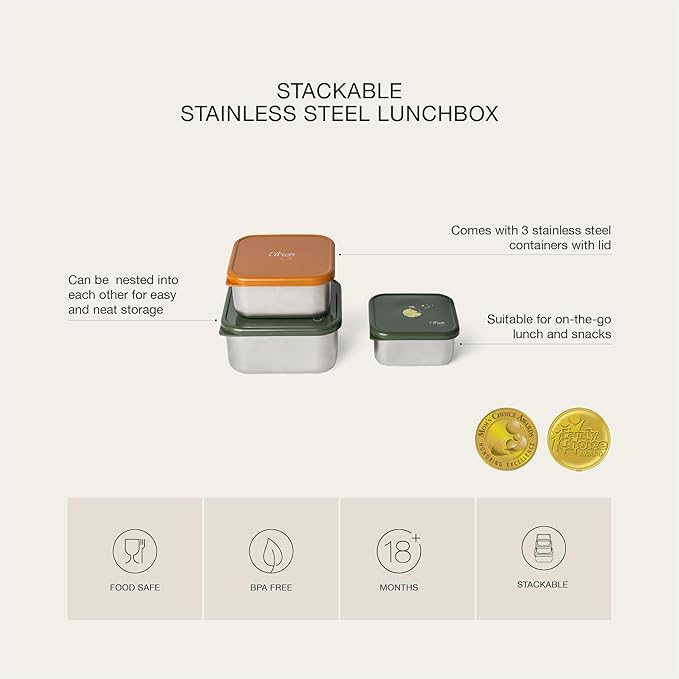 Buy Citron Stainless Steel Stackable Lunch Box Stormy Unicorn 3pcs | Yallatoys.com