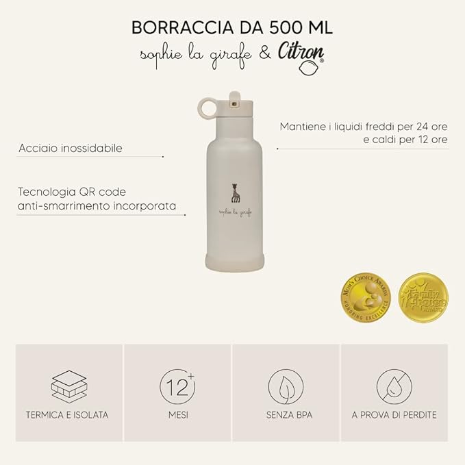 Buy Citron Stainless Steel Water Bottle Sophie la Girafe 500ml | Yallatoys.com