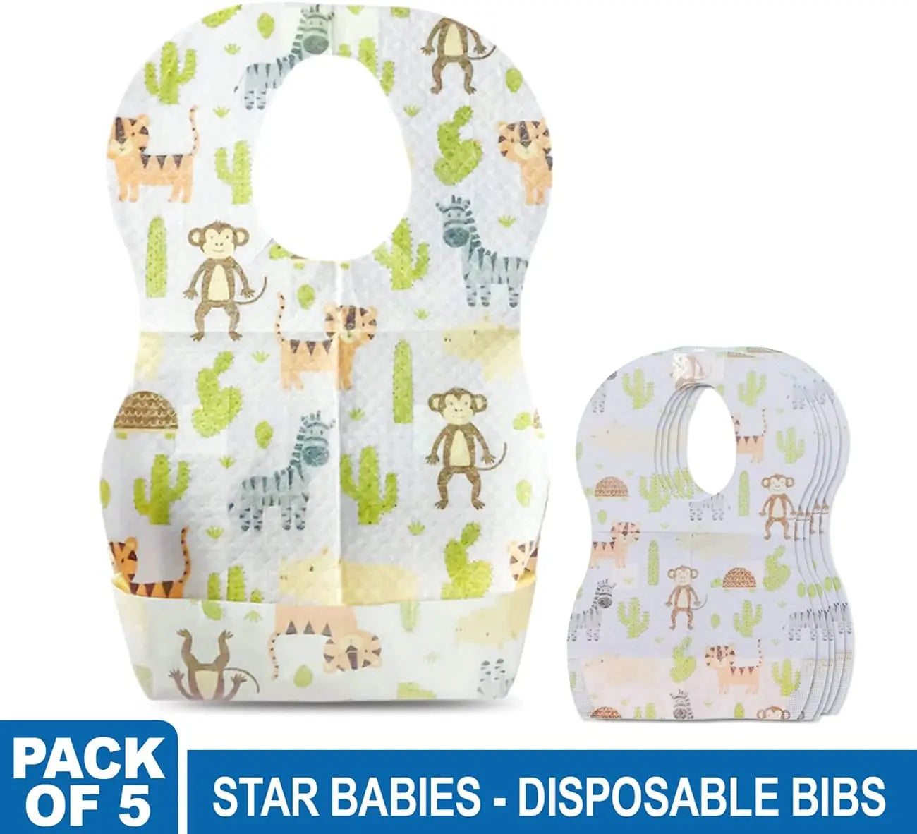 Star Babies Disposable Bibs Pack Of 5 Animals Star Babies Yallatoys