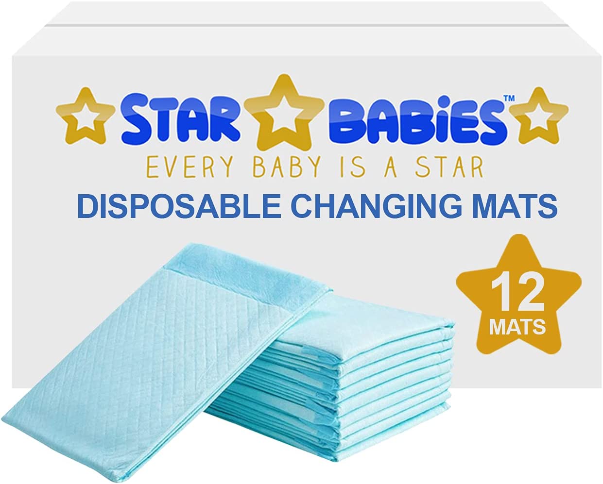 Star Babies  Pack Of 12 Disposable Changing Mats 45X60Cm  Large  Blue Star Babies Yallatoys