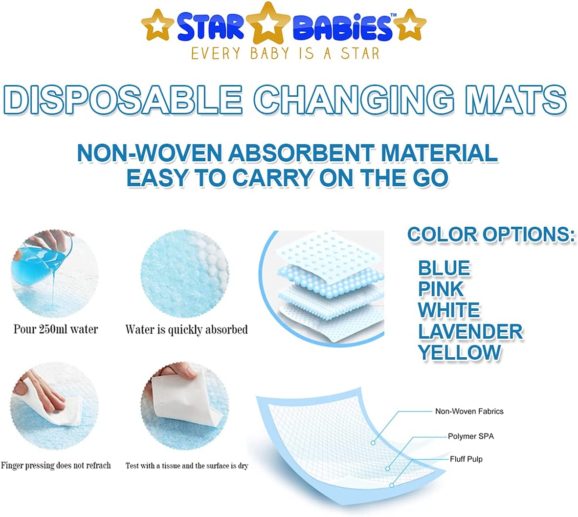 Star Babies  Pack Of 12 Disposable Changing Mats 45X60Cm  Large  Blue Star Babies Yallatoys