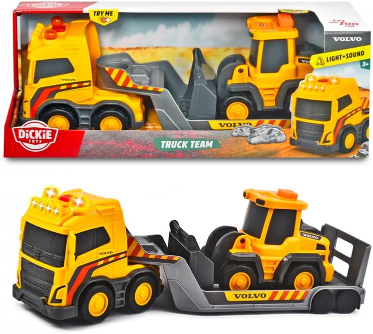 Buy Dickie Light & Sound Volvo Truck with Trailer and 1 Construction Vehicle | Yallatoys.com