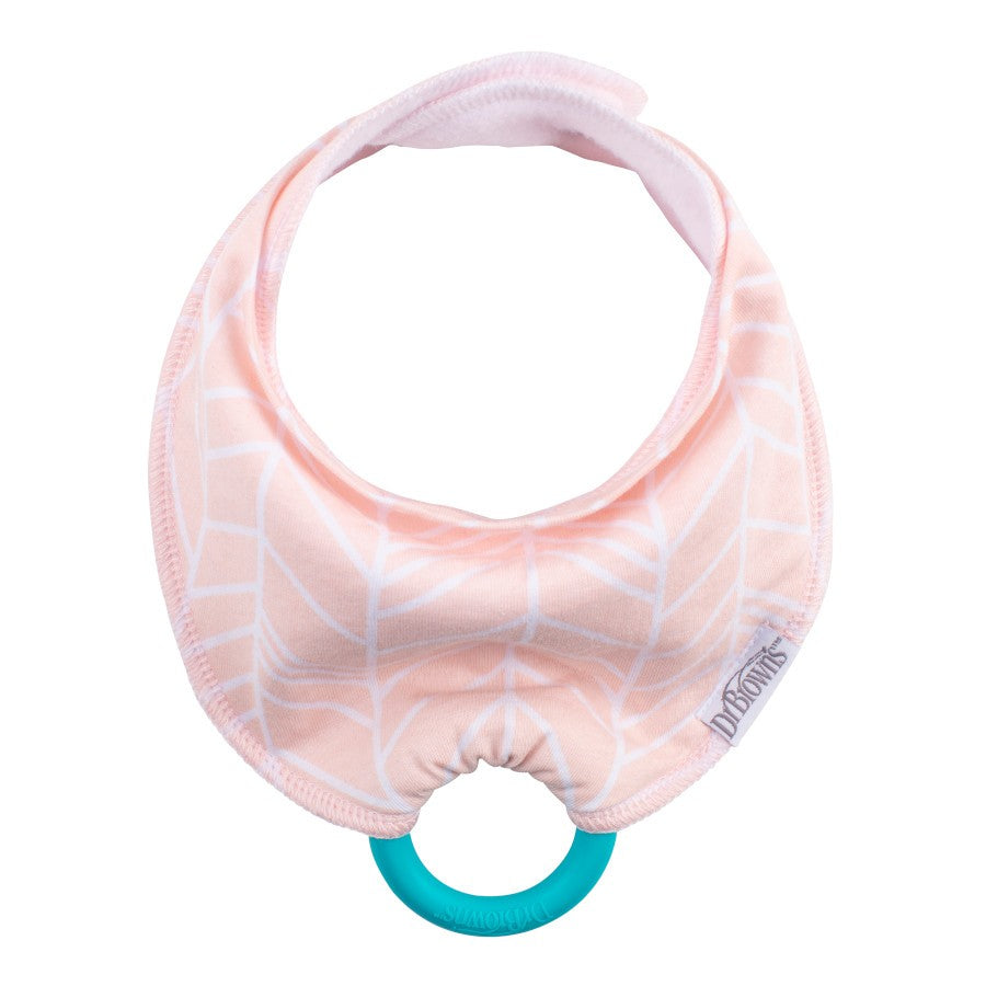 Dr.Browns Bandana Bib W/ Teether  1 Pack  Herringbone Pink W/ Turquoise Teether Dr Browns Yallatoys