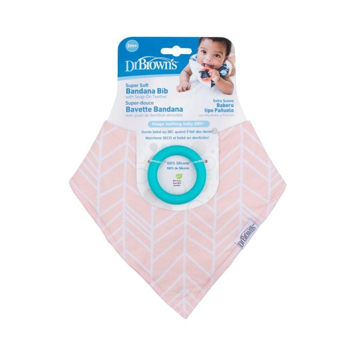 Dr.Browns Bandana Bib W/ Teether  1 Pack  Herringbone Pink W/ Turquoise Teether Dr Browns Yallatoys