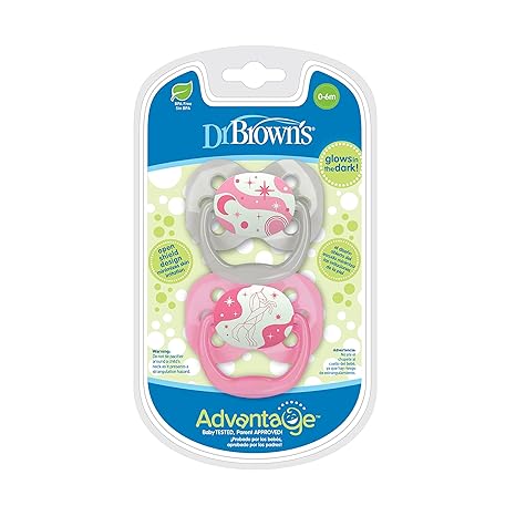 Dr Browns Advantage Glow in the Dark Baby Pacifier 2 Piece Pack of 1 Pink Dr Browns Yallatoys