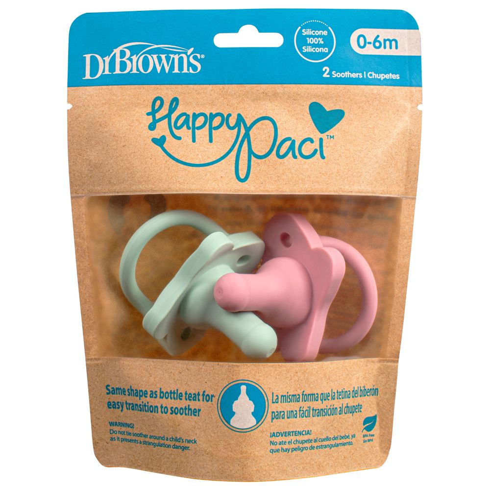 Dr.Browns Happypaci Silicone One Piece Soother 0 6M  Pink And Green  2 Pack Dr Browns Yallatoys