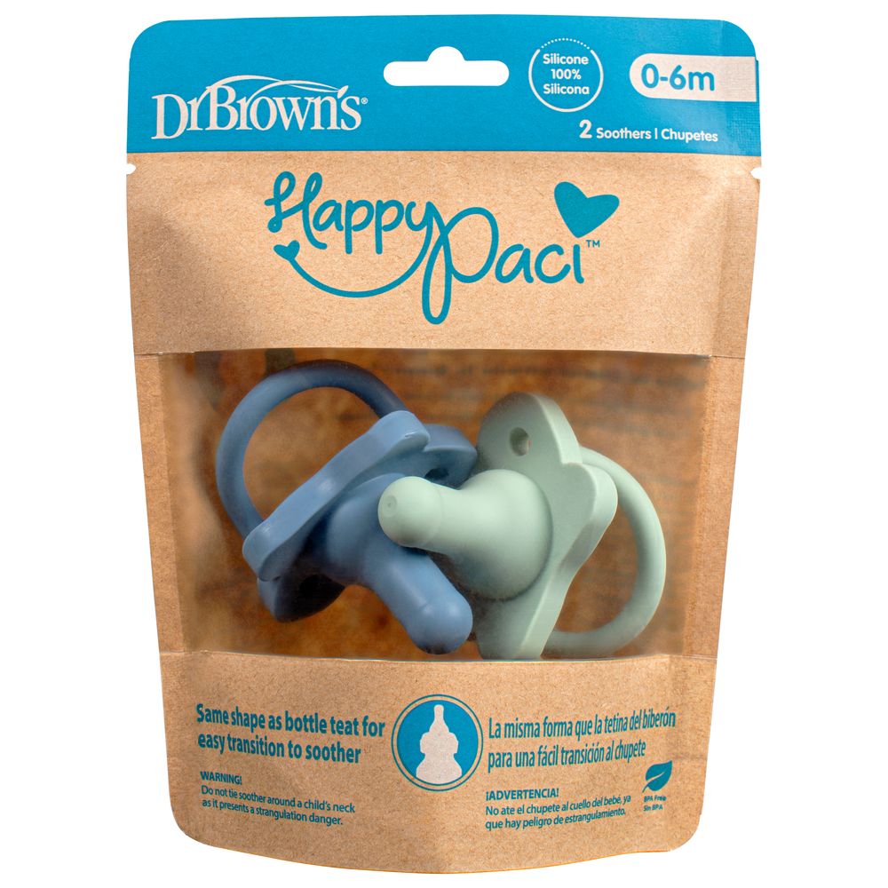 Dr.Browns Happypaci Silicone One Piece Soother 0 6M  Blue And Green  2 Pack Dr Browns Yallatoys