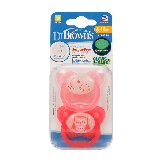 Dr Browns Prevent Glow in the Dark BUTTERFLY SHIELD Pacifier Stage 1 Pink Pack of 2 Dr Browns Yallatoys