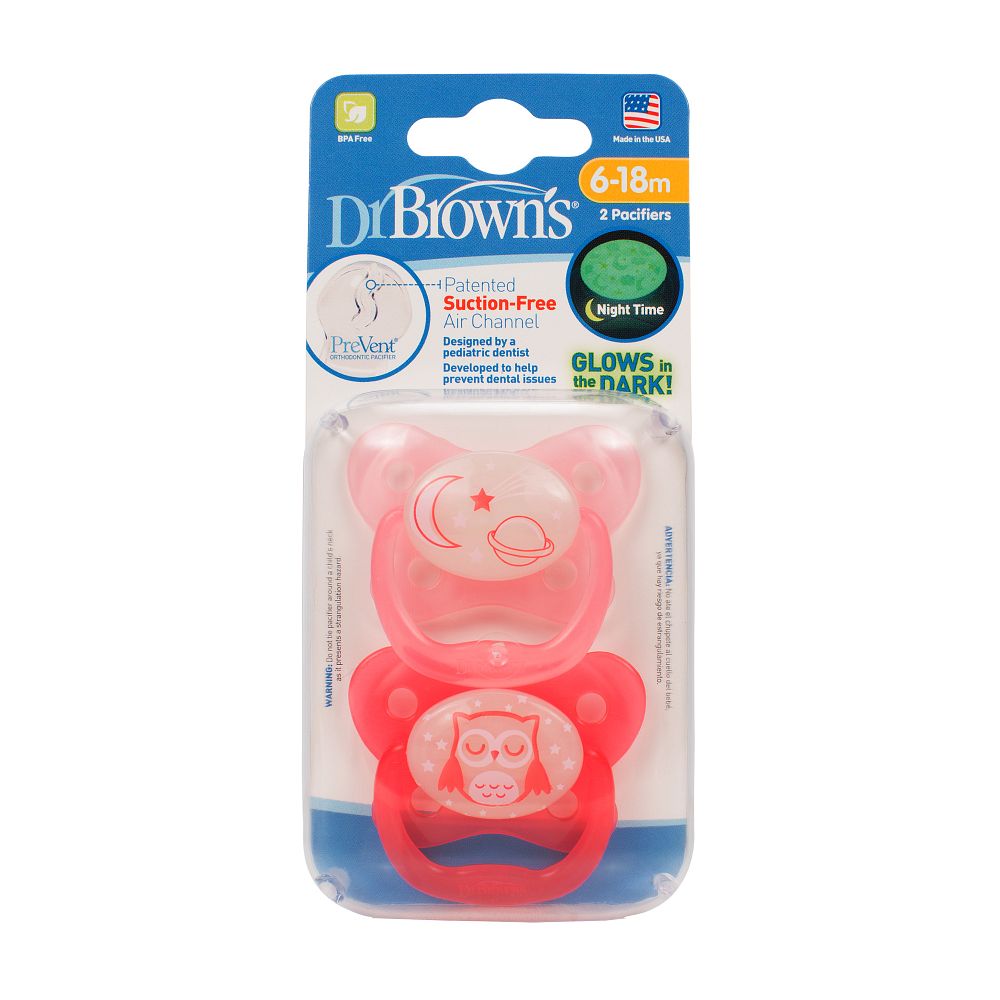 Dr.Browns Prevent Glow In The Dark Butterfly Shield Pacifier Stage 2  Pink  2 Pack Dr Browns Yallatoys