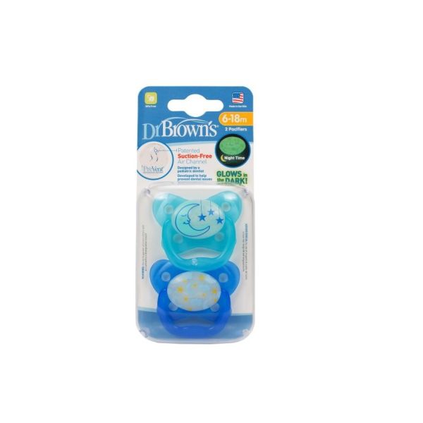 Dr Browns Prevent Glow in the Dark BUTTERFLY SHIELD Pacifier Stage 2 Blue Pack of 2 Dr Browns Yallatoys