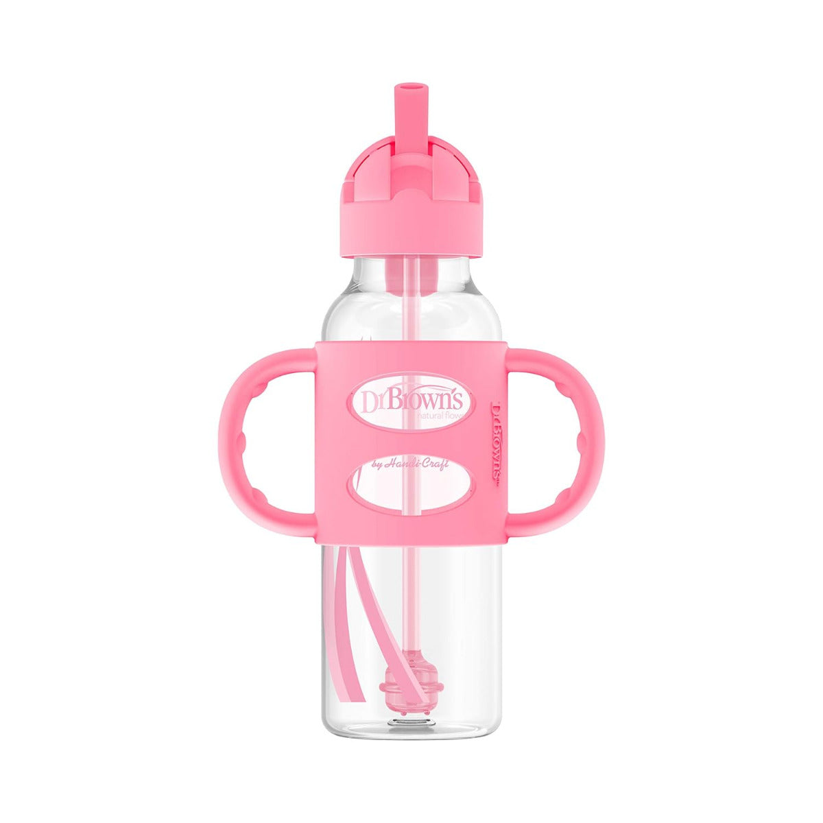 Dr Browns Milestones Narrow Sippy Straw Bottle with Silicone Handles 8oz Pink Dr Browns Yallatoys