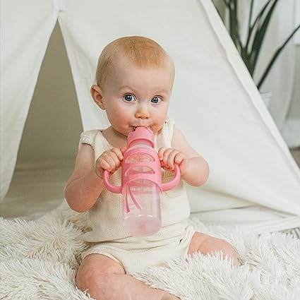 Dr Browns Milestones Narrow Sippy Straw Bottle with Silicone Handles 8oz Pink Dr Browns Yallatoys