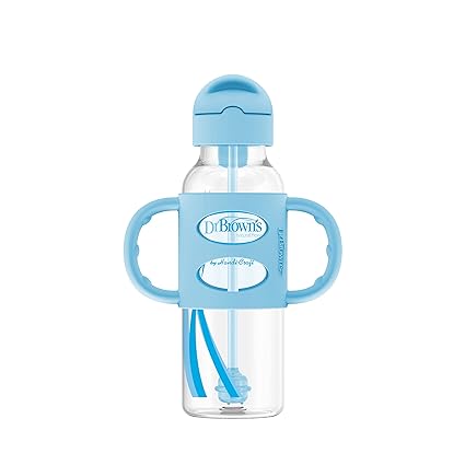 Dr Browns Milestones Narrow Sippy Straw Bottle with Silicone Handles 8oz Blue Dr Browns Yallatoys