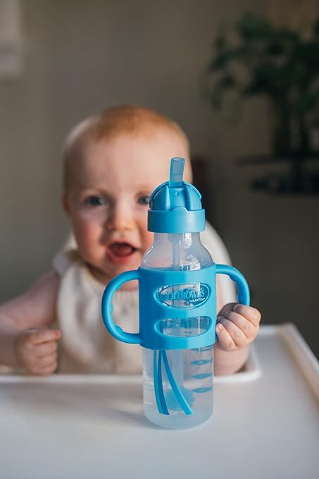 Dr Browns Milestones Narrow Sippy Straw Bottle with Silicone Handles 8oz Blue Dr Browns Yallatoys