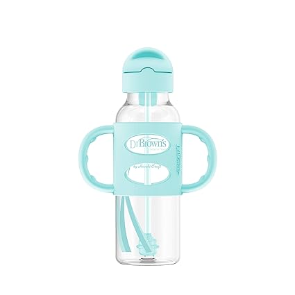 Dr Browns Milestones Narrow Sippy Straw Bottle with Silicone Handles 8oz Green Dr Browns Yallatoys