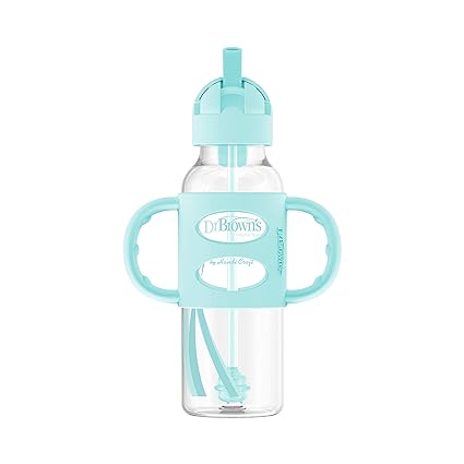 Dr Browns Milestones Narrow Sippy Straw Bottle with Silicone Handles 8oz Green Dr Browns Yallatoys