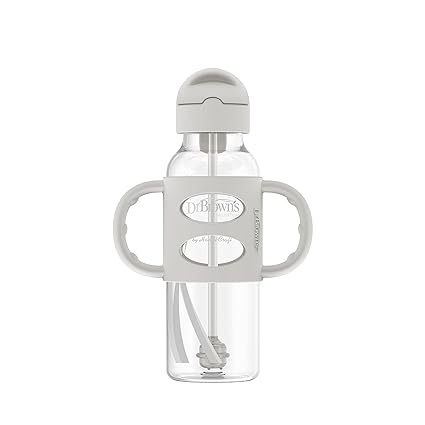 Dr Browns Milestones Narrow Sippy Straw Bottle with Silicone Handles 8oz Grey Dr Browns Yallatoys