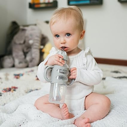 Dr Browns Milestones Narrow Sippy Straw Bottle with Silicone Handles 8oz Grey Dr Browns Yallatoys