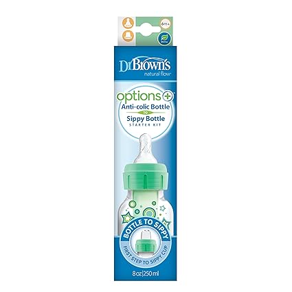 Dr Browns Natural Flow Anti-Colic Narrow Sippy Bottle Starter Kit 8oz with Level 3 Medium-Fast Flow Nipple Dr Browns Yallatoys