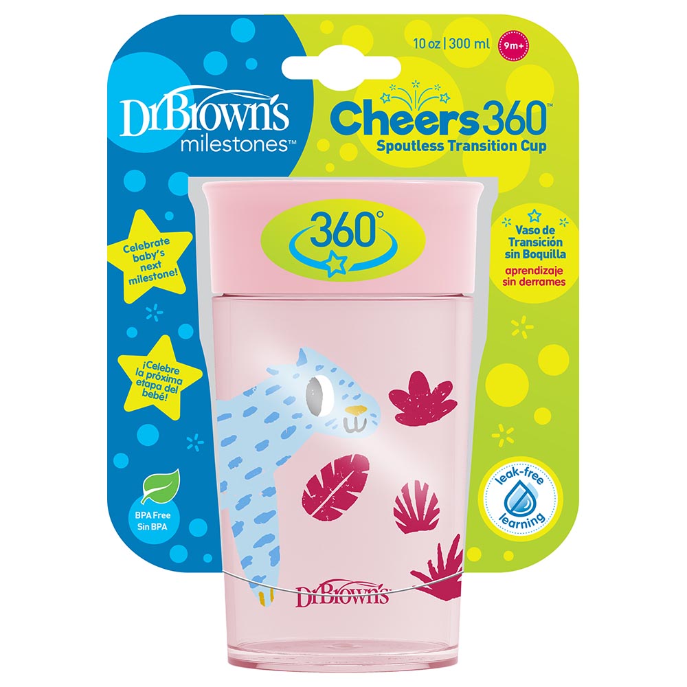 Dr.Browns Smooth Wall Cheers 360 Cup  10 Oz/300 Ml  Pink Deco 9M+ 1 Pack Dr Browns Yallatoys