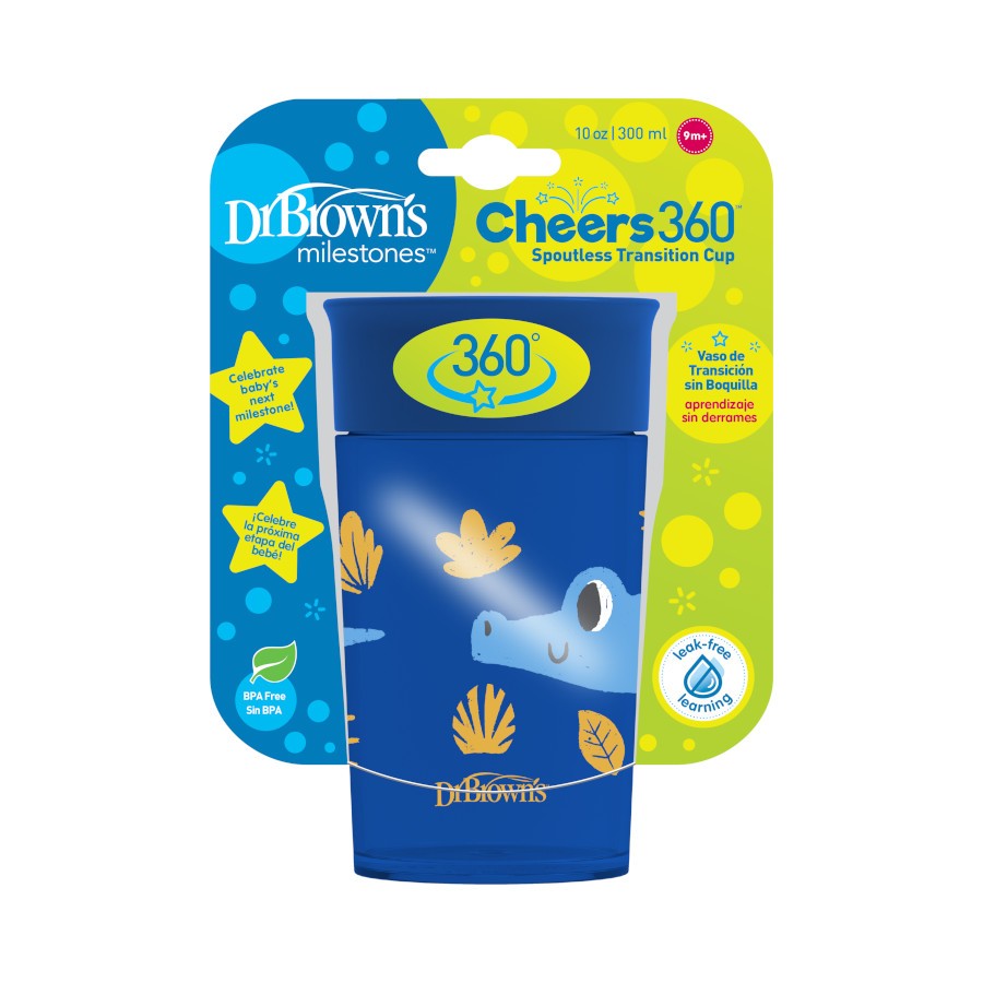 Dr.Browns Smooth Wall Cheers 360 Cup  10 Oz/300 Ml  Blue Deco 9M+ 1 Pack Dr Browns Yallatoys