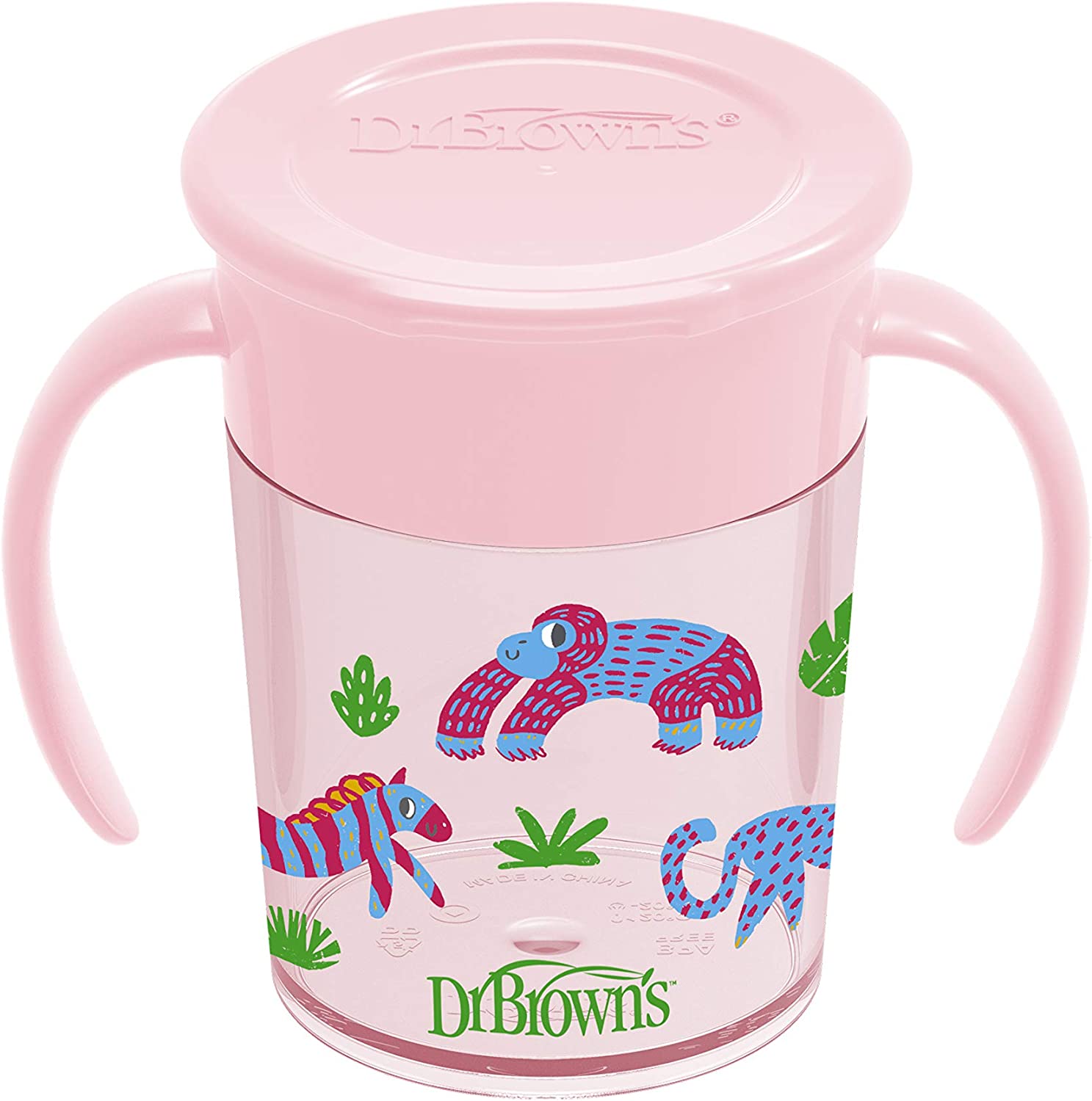 Dr.Browns Smooth Wall Cheers 360 Cup W/ Handles  7 Oz/200 Ml  Pink Deco 6M+ 1 Pack Eta June Dr Browns Yallatoys