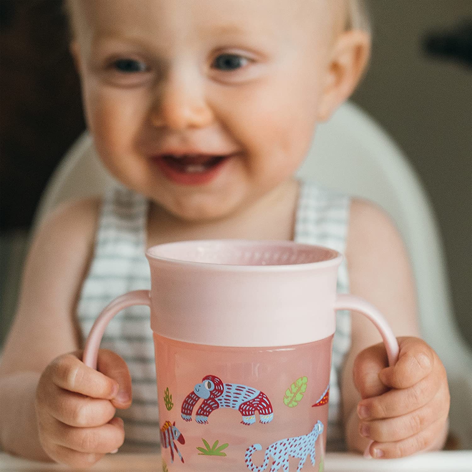 Dr.Browns Smooth Wall Cheers 360 Cup W/ Handles  7 Oz/200 Ml  Pink Deco 6M+ 1 Pack Eta June Dr Browns Yallatoys