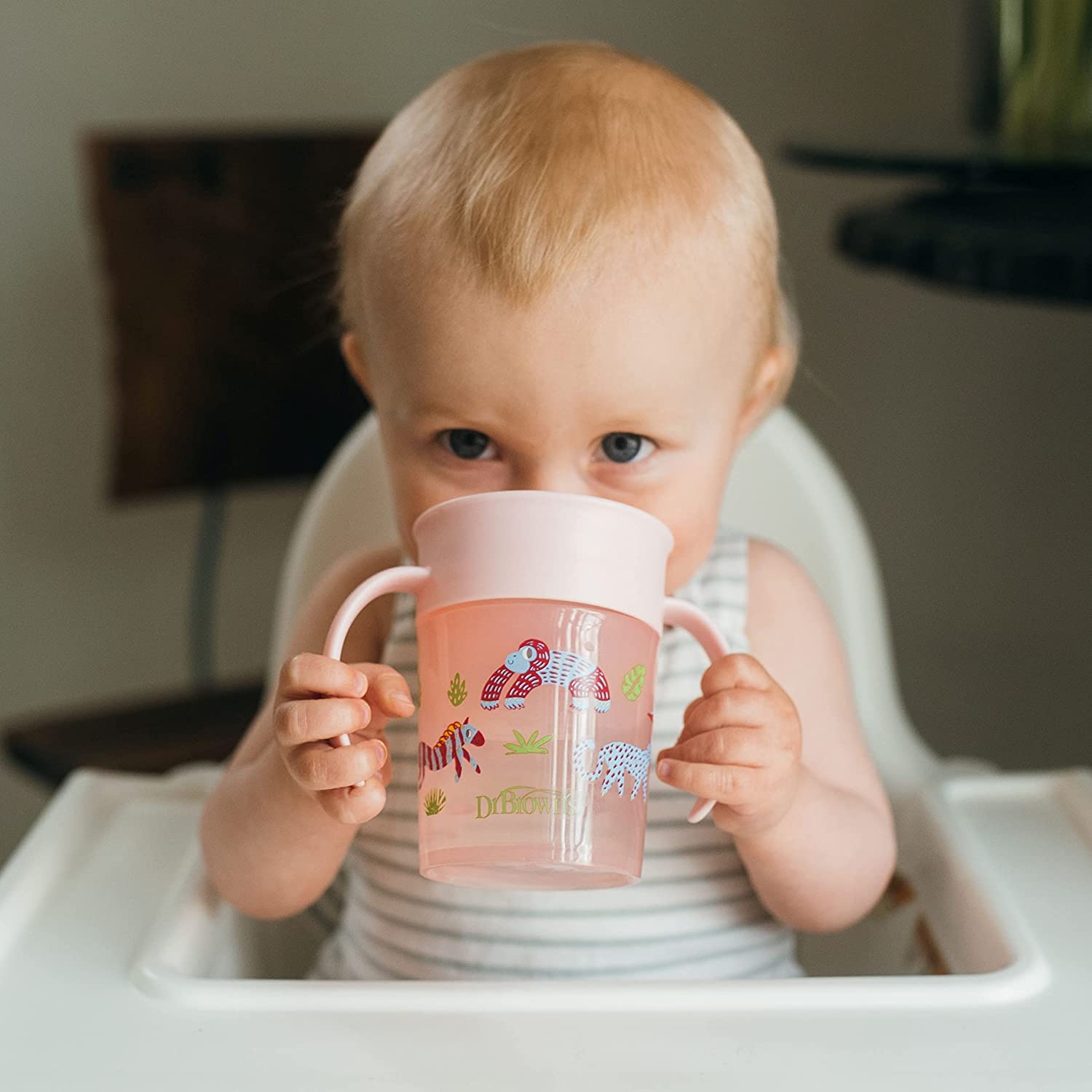 Dr.Browns Smooth Wall Cheers 360 Cup W/ Handles  7 Oz/200 Ml  Pink Deco 6M+ 1 Pack Eta June Dr Browns Yallatoys