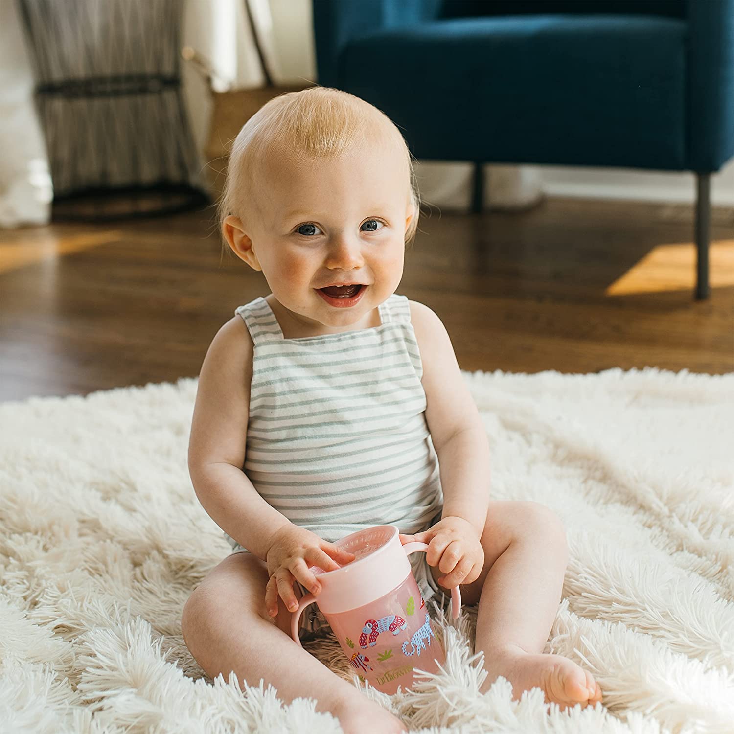 Dr.Browns Smooth Wall Cheers 360 Cup W/ Handles  7 Oz/200 Ml  Pink Deco 6M+ 1 Pack Eta June Dr Browns Yallatoys