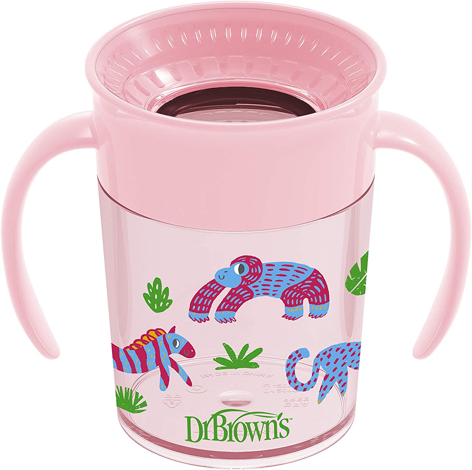 Dr.Browns Smooth Wall Cheers 360 Cup W/ Handles  7 Oz/200 Ml  Pink Deco 6M+ 1 Pack Eta June Dr Browns Yallatoys