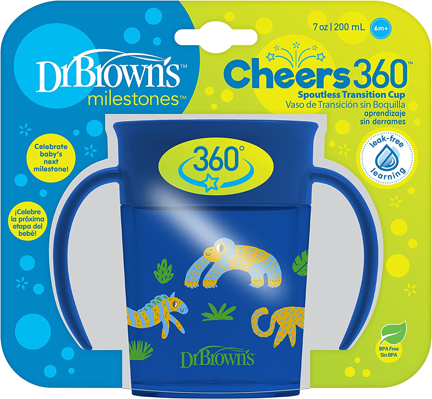Dr.Browns Smooth Wall Cheers 360 Cup W/ Handles  7 Oz/200 Ml  Blue Deco 6M+ 1 Pack Eta June Dr Browns Yallatoys