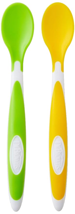 Dr Browns Twin Pack Soft-Tip Spoon Yellow and Green Dr Browns Yallatoys