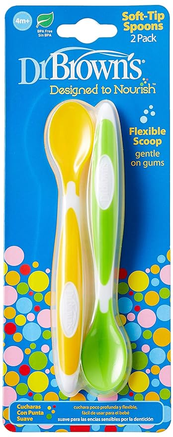Dr Browns Twin Pack Soft-Tip Spoon Yellow and Green Dr Browns Yallatoys