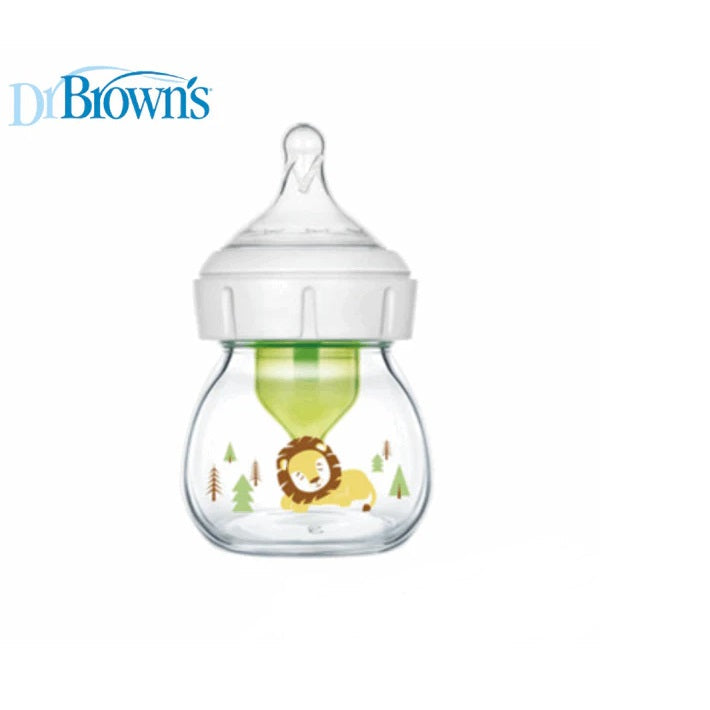 Dr Browns Glass Wide Neck Options+ Bottle with Lion Deco and Preemie Nipple 60mL Dr Browns Yallatoys