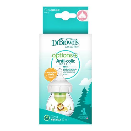 Dr Browns Glass Wide Neck Options+ Bottle with Lion Deco and Preemie Nipple 60mL Dr Browns Yallatoys