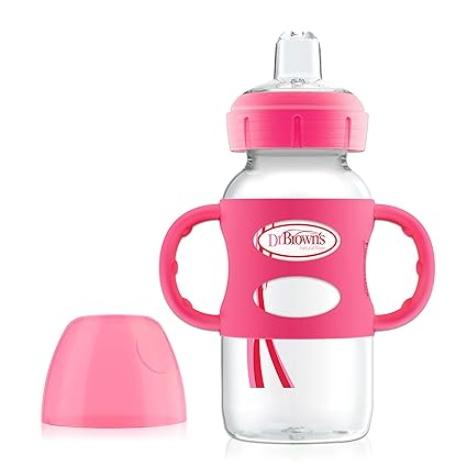 Dr Browns Milestones Wide-Neck Sippy Bottle with Silicone Handles Pink 9 oz Dr Browns Yallatoys
