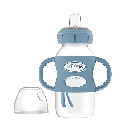 Dr Browns Milestones Wide-Neck Sippy Bottle with Silicone Handles Blue  9 oz Dr Browns Yallatoys