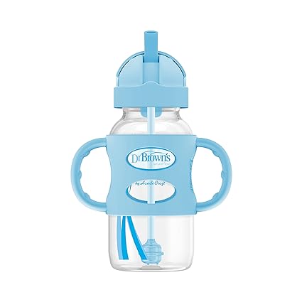 Dr Browns Milestones Wide-Neck Straw Bottle with Silicone Handles 9 oz Blue Dr Browns Yallatoys