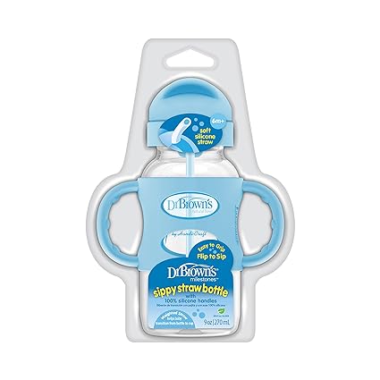Dr Browns Milestones Wide-Neck Straw Bottle with Silicone Handles 9 oz Blue Dr Browns Yallatoys