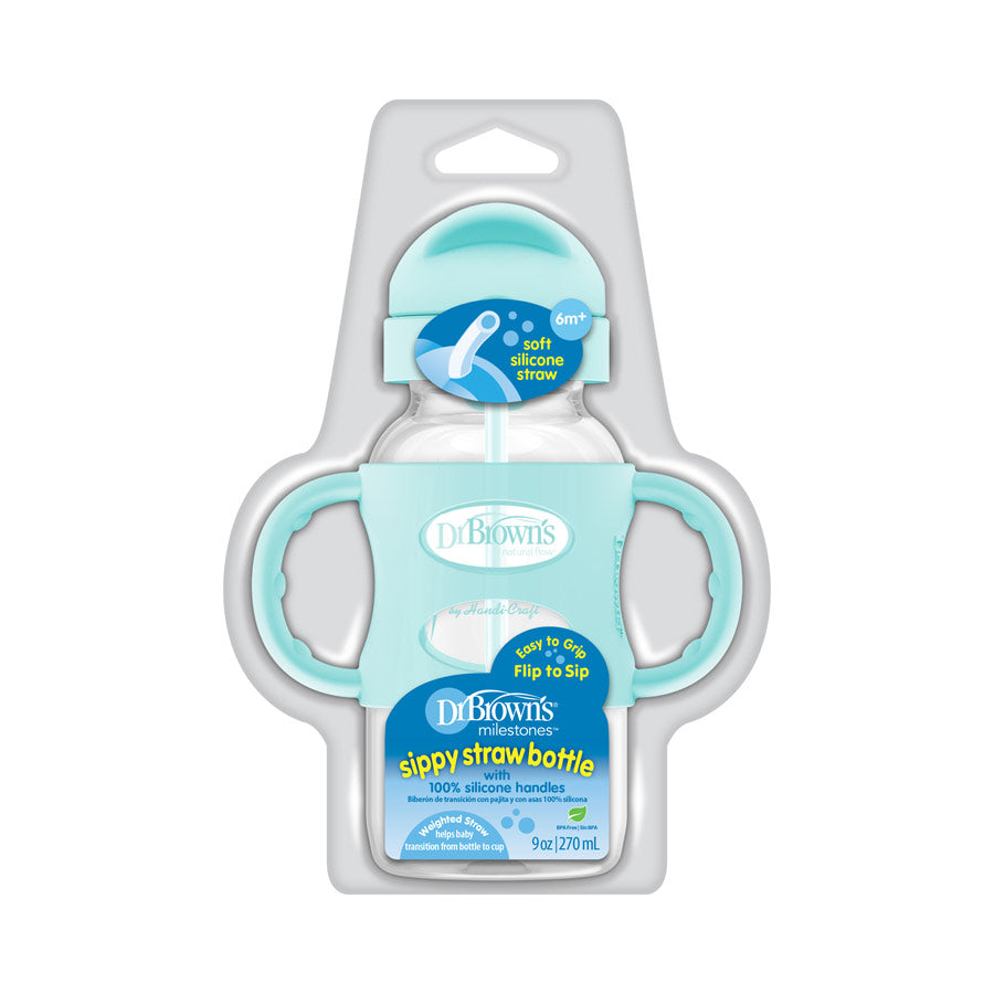 Dr Browns Milestones Wide-Neck Straw Bottle with Silicone Handles 9 oz Green Dr Browns Yallatoys