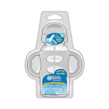 Dr Browns Milestones Wide-Neck Straw Bottle with Silicone Handles 9 oz Grey Dr Browns Yallatoys