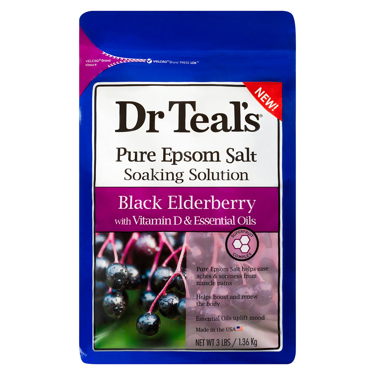 Dr Teals Salt Soak With Pure Epsom Salt Elderberry 1.36kg Dr Teal's Yallatoys