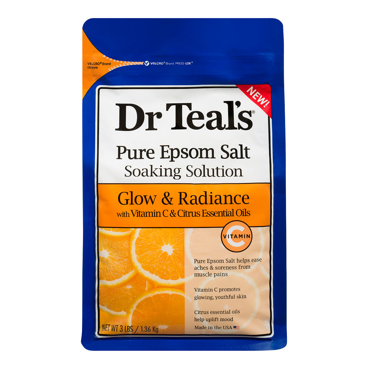 Dr Teals Salt Soak With Pure Epsom Salt Glow & Radiance With Vitamin C & Citrus Essential Oils 1.36kg Dr Teal's Yallatoys