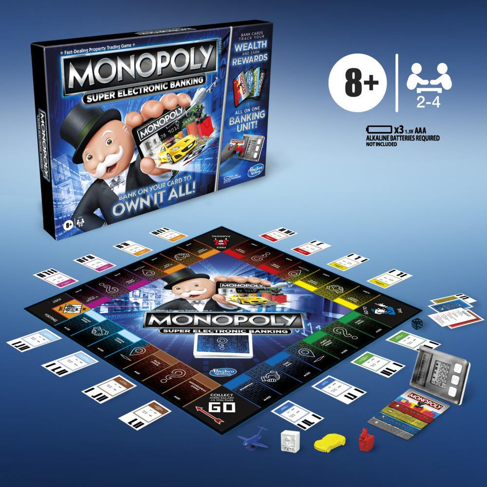 Buy Hasbro Gaming Monopoly Super Electronic Banking Board Game, Electronic Banking Unit, Choose Your Rewards, Cashless Gameplay Tap Technology | Yallatoys.com