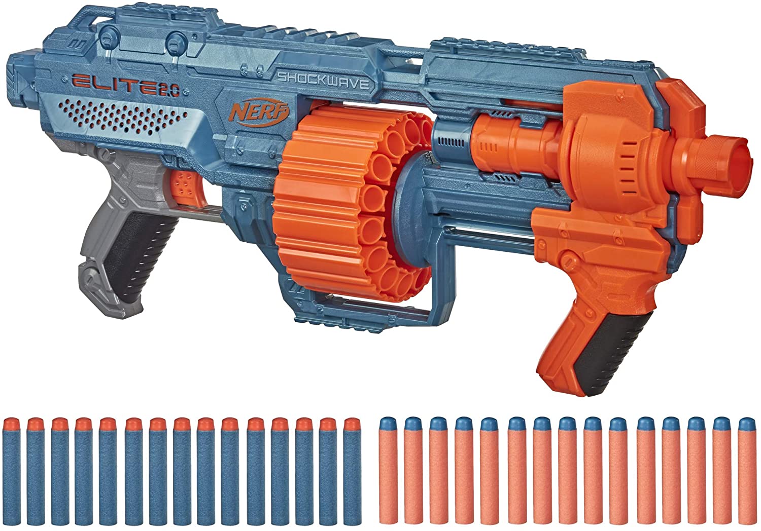 Buy Nerf Elite 2.0 Shockwave Rd-15 Blaster, 30 Nerf Darts, 15-Dart Rotating Drum, Customizing Capabilities | Yallatoys.com