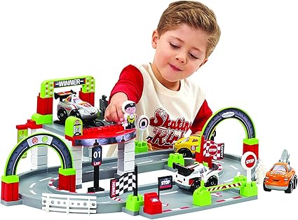 Buy Ecoiffier Abrick Grand Prix Circuit with 1 Character and 4 Playset Vehicles | Yallatoys.com